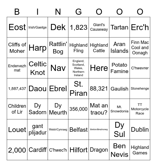 Breton Brezhoneg Bingo Card