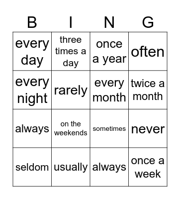 How Often? Bingo Card