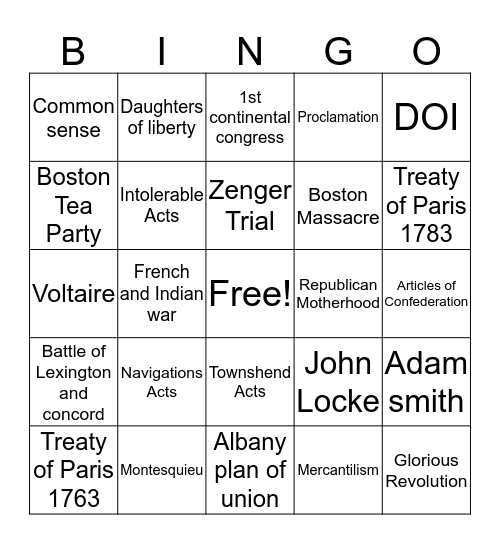 Untitled Bingo Card