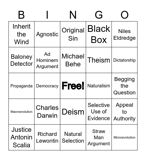 Defeating  Darwinism Bingo Card