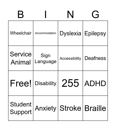 Disability Bingo (STCL) Bingo Card