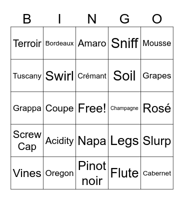 Wine Weekend Bingo Card