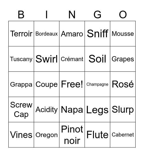 Wine Weekend Bingo Card