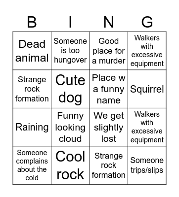 Murder Walk Bingo Card