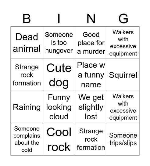 Murder Walk Bingo Card