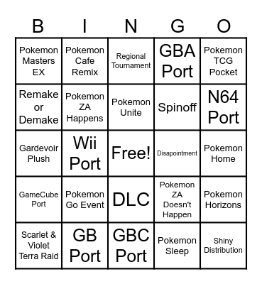 Pokémon Presents 2025 Bingo Card