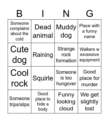 Murder walk Bingo Card