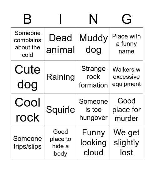Murder walk Bingo Card