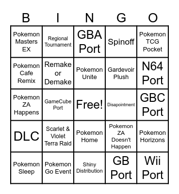 Pokémon Presents 2025 Bingo Card