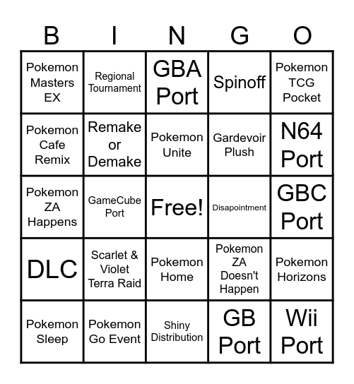 Pokémon Presents 2025 Bingo Card
