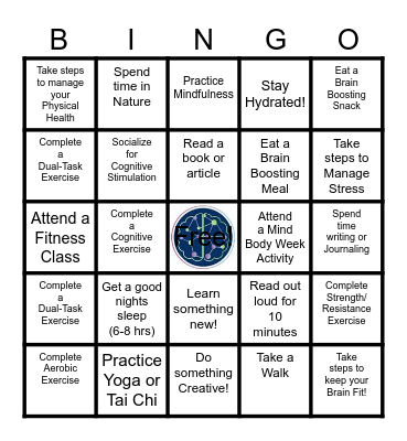 Brain Health Awareness Week Bingo Card