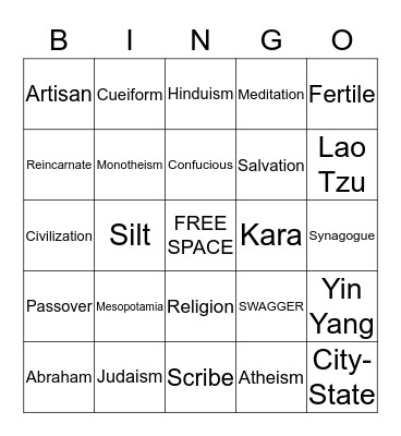 Ancient Civilizations & Religions Bingo Card