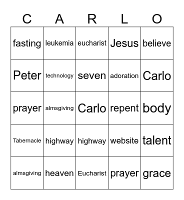 Eucharistic Miracles Bingo Card