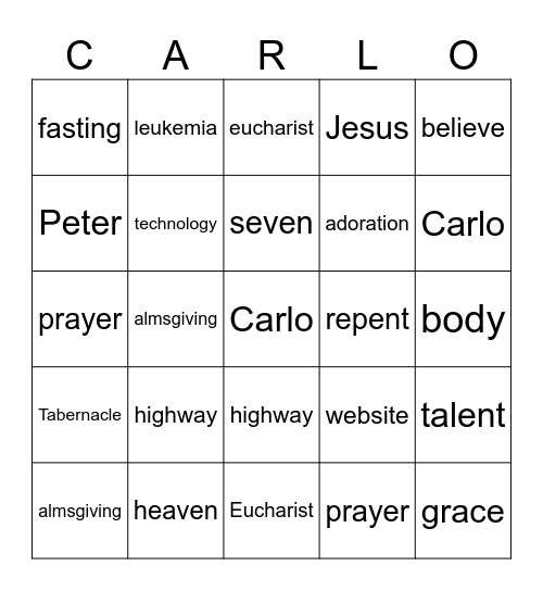 Eucharistic Miracles Bingo Card