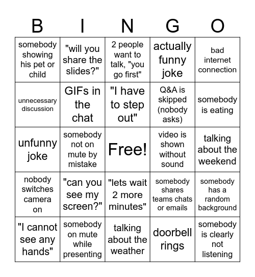 Meeting Bingo Card