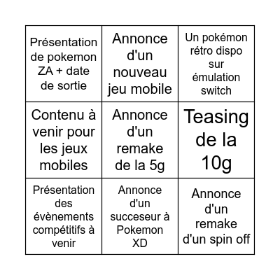Pokemon présent 27/02/2025 Bingo Card