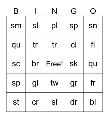 Beginning Blends Bingo Card