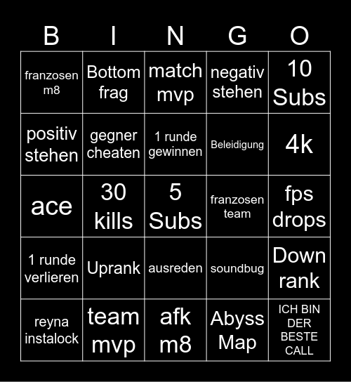 Valo Bingo Card
