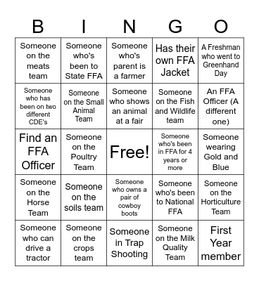 FFA Bingo Card