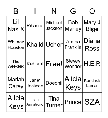 BHM Musical Bingo Card