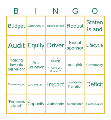 Howard Gilman Foundation Bingo Card