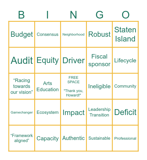 Howard Gilman Foundation Bingo Card