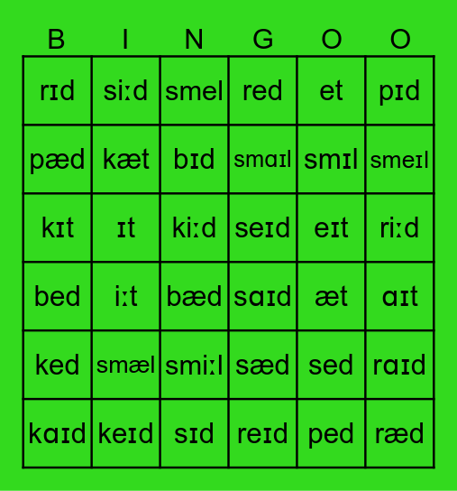 AM Learning English (Sounds) Bingo Card