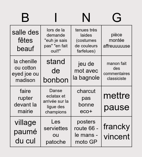 mariage 2 merd Bingo Card