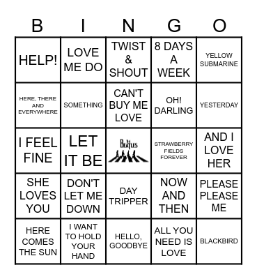 BEATLES BINGO! Bingo Card