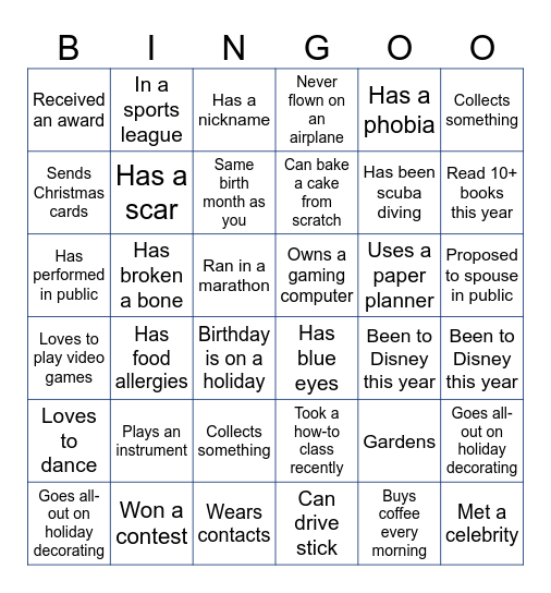 Human Bingo! Find Someone who.... Bingo Card