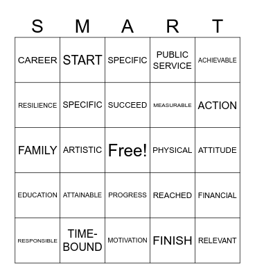 SMART GOAL SETTING Bingo Card
