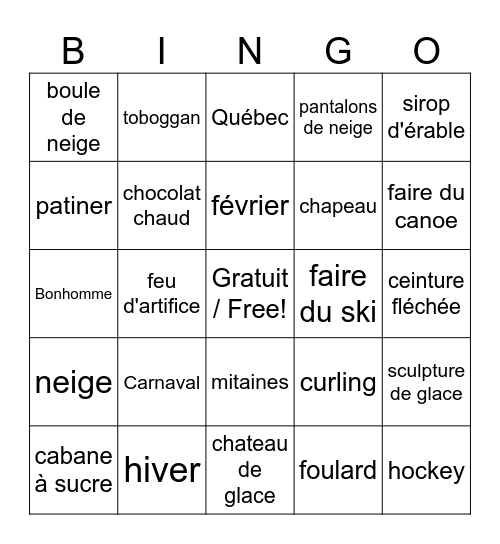 Carnaval de Québec Bingo Card