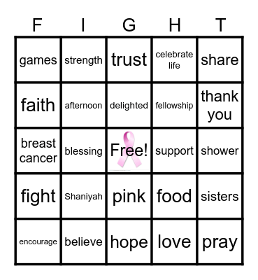 Pretty In Pink Bingo Card