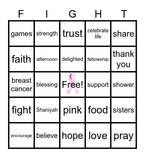 Pretty In Pink Bingo Card