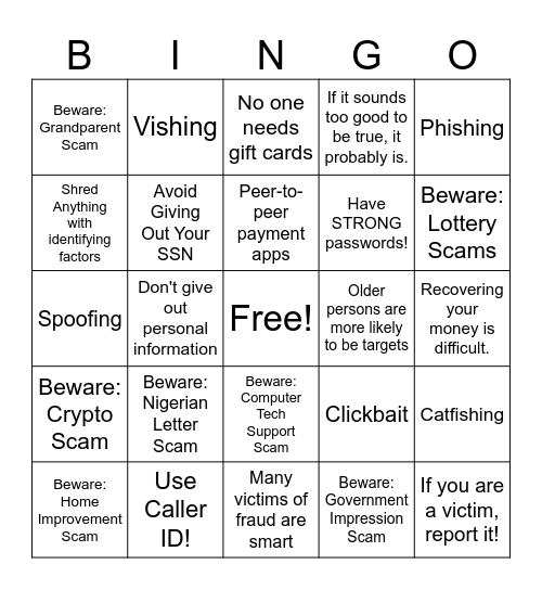 Scam Bingo Card