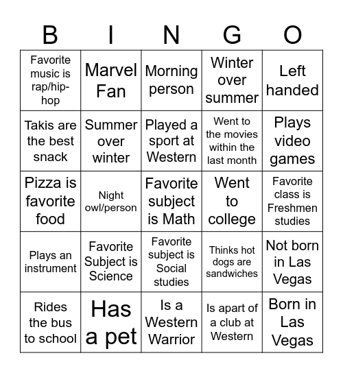 Untitled Bingo Card