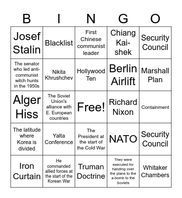 Cold War Bingo Card