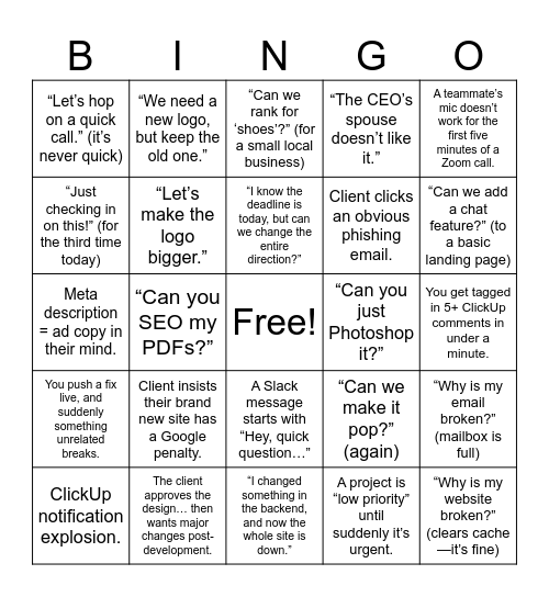 Agency Life Bingo Card
