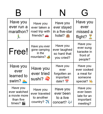Have you ever...? Bingo Card