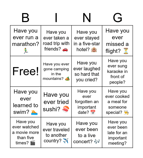 Have you ever...? Bingo Card