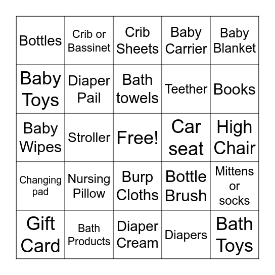 Baby Bingo Card