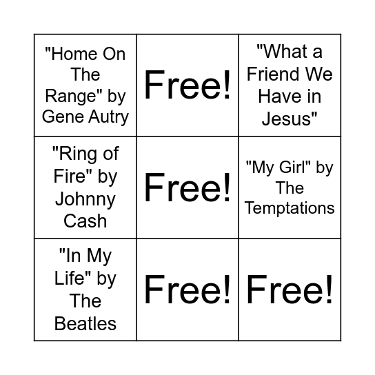 Music Bingo! Bingo Card