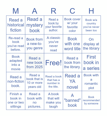 March Reading Challenge Bingo Card