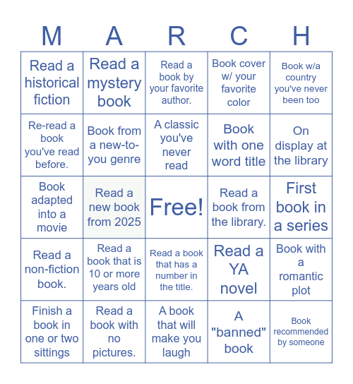March Reading Challenge Bingo Card
