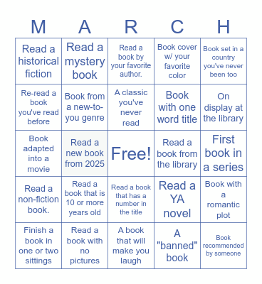 March Reading Challenge Bingo Card