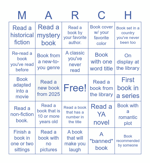 March Reading Challenge Bingo Card