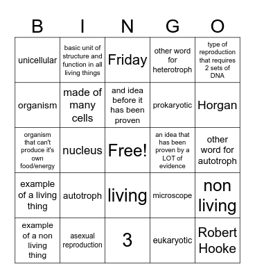 Characteristics of Living Things Bingo Card