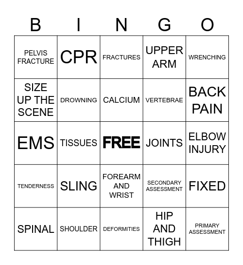 FIRST AID Bingo Card