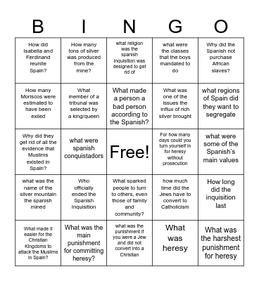 Spanish worldview bingo Card