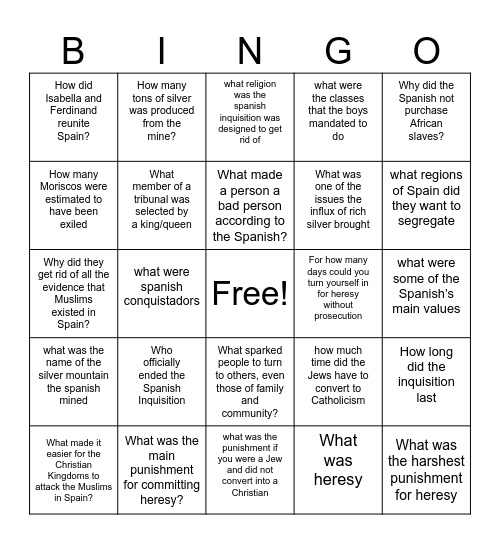 Spanish worldview bingo Card